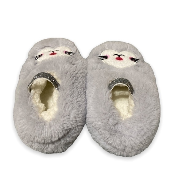 TODDLER Girls Plush Kitty Cat Slippers Sherpa Lined Size 6/7 Small - Picture 2 of 3